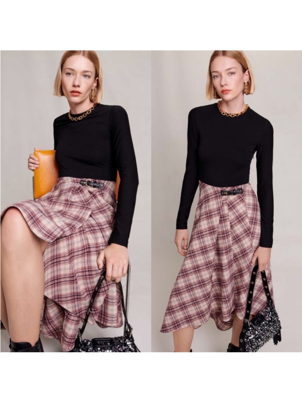 New Maje Asymmetrical Flannel Dress
